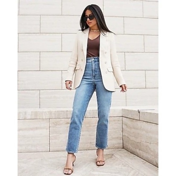 Express Denim - Express Mom Jean Super High Rise Size 2 Light Wash Distressed Denim